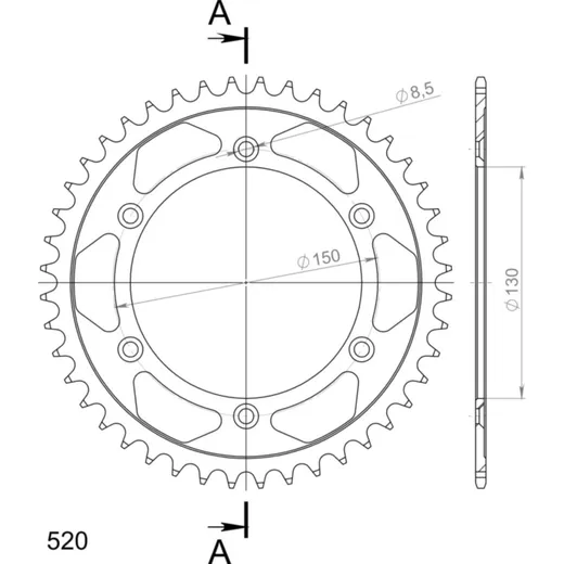 Steel-Rear Sprocket / Chain Wheel Supersprox 520/44t black 30245-44