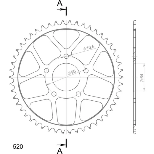 Steel-Rear Sprocket / Chain Wheel Supersprox 520/50t black 10301-50