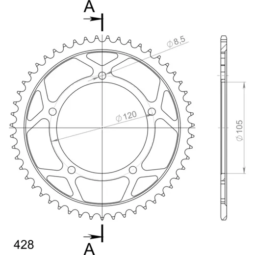 Steel-Rear Sprocket / Chain Wheel Supersprox 428/51t black 1538-51