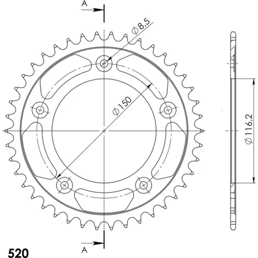 Steel-Rear Sprocket / Chain Wheel Supersprox 520/42t black 36306-42