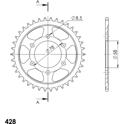 Steel-Rear Sprocket / Chain Wheel Supersprox 428/38t black 30458-38