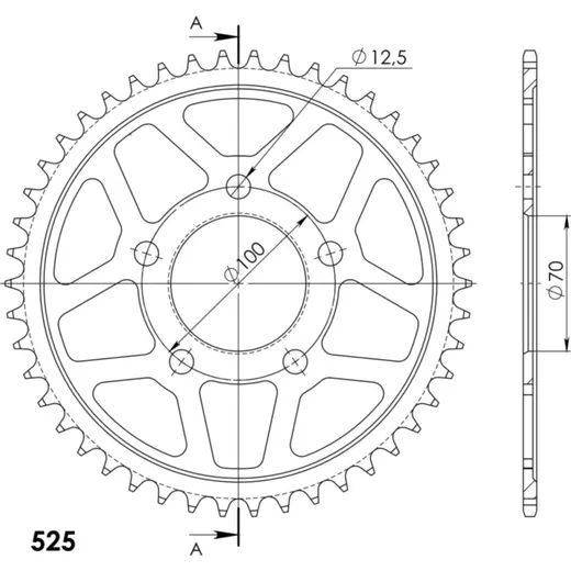 Steel-Rear Sprocket / Chain Wheel Supersprox 525/46t black 35710-46