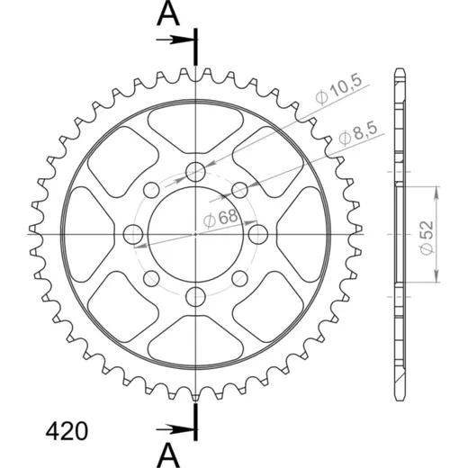 Steel-Rear Sprocket / Chain Wheel Supersprox 420/43t black 14100-43