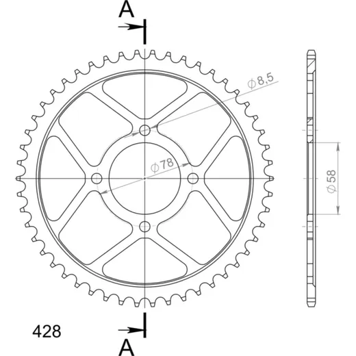 Steel-Rear Sprocket / Chain Wheel Supersprox 428/50t black 14201-50