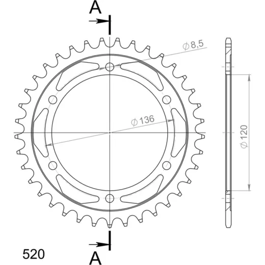 Steel-Rear Sprocket / Chain Wheel Supersprox 520/37t black 12304-37