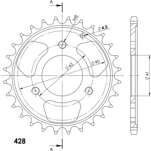 Steel-Rear Sprocket / Chain Wheel Supersprox 428/28t black 92102-28