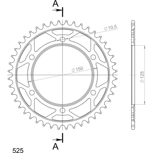 Steel-Rear Sprocket / Chain Wheel Supersprox 525/44t black 44501-44