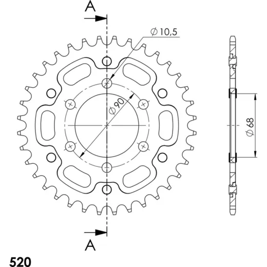 Stealth-Rear Sprocket / Chain Wheel Supersprox 520/36t gold 31223S36