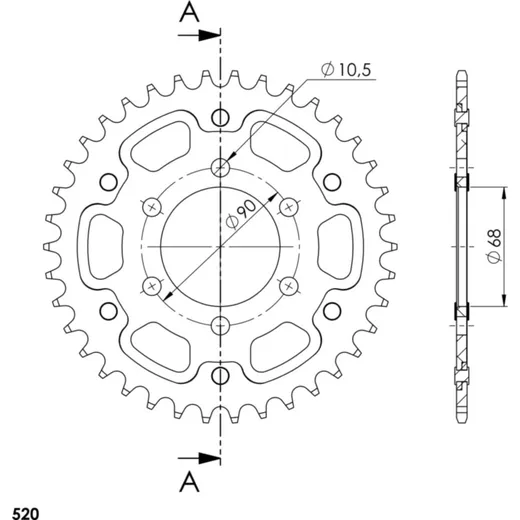 Stealth-Rear Sprocket / Chain Wheel Supersprox 520/38t gold 31223S38