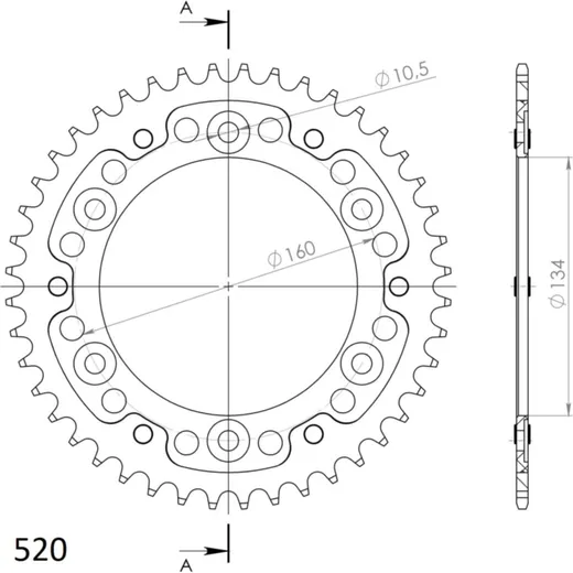Stealth-Rear Sprocket / Chain Wheel Supersprox 520/44t black 11618K44
