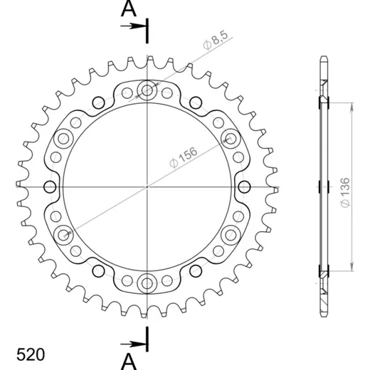 Stealth-Rear Sprocket / Chain Wheel Supersprox 520/40t black 14206K40
