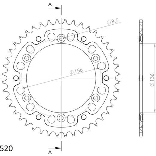 Stealth-Rear Sprocket / Chain Wheel Supersprox 520/44t black 14206K44