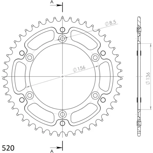 Stealth-Rear Sprocket / Chain Wheel Supersprox 520/47t black 14206K47