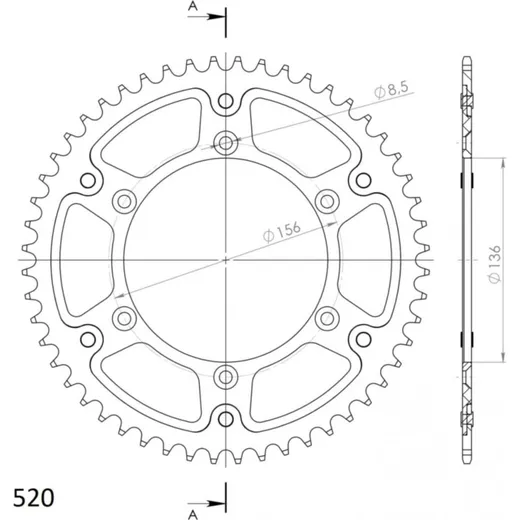 Stealth-Rear Sprocket / Chain Wheel Supersprox 520/52t black 14206K52