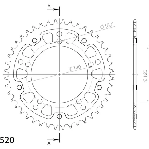 Stealth-Rear Sprocket / Chain Wheel Supersprox 520/44t black 15605K44
