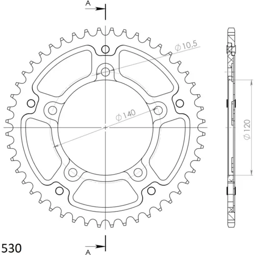 Stealth-Rear Sprocket / Chain Wheel Supersprox 530/45t black 86603K45