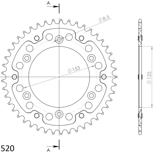 Stealth-Rear Sprocket / Chain Wheel Supersprox 520/44t black