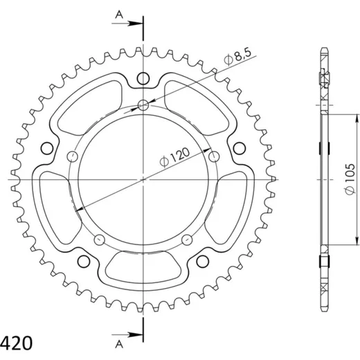 Stealth-Rear Sprocket / Chain Wheel Supersprox 420/51t gold 35105S51