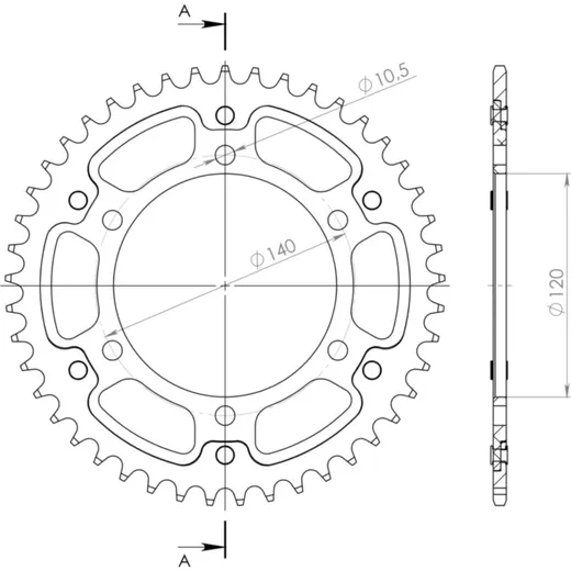 Stealth-Rear Sprocket / Chain Wheel Supersprox 530/45t black 16702K45