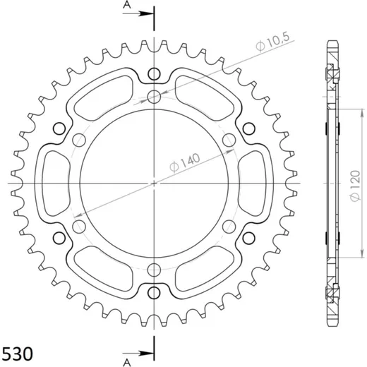Stealth-Rear Sprocket / Chain Wheel Supersprox 530/44t black 16603K44