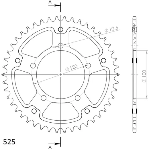 Stealth-Rear Sprocket / Chain Wheel Supersprox 525/44t black 35800K44