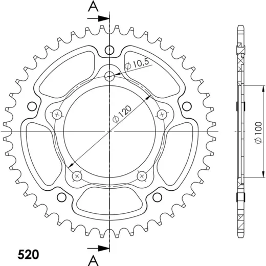 Stealth-Rear Sprocket / Chain Wheel Supersprox 520/44t black 36716K44