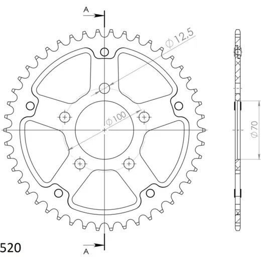 Stealth-Rear Sprocket / Chain Wheel Supersprox 520/45t black 35711K45