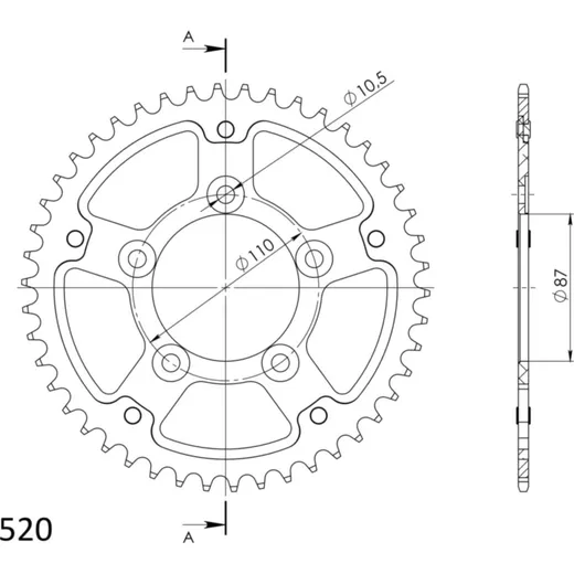 Stealth-Rear Sprocket / Chain Wheel Supersprox 520/45t black 14405K45