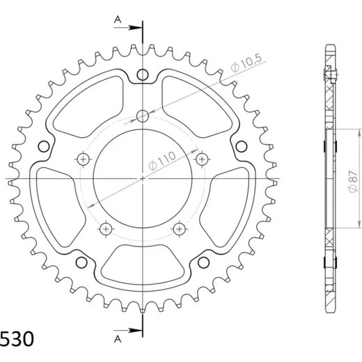 Stealth-Rear Sprocket / Chain Wheel Supersprox 530/45t black 14601K45