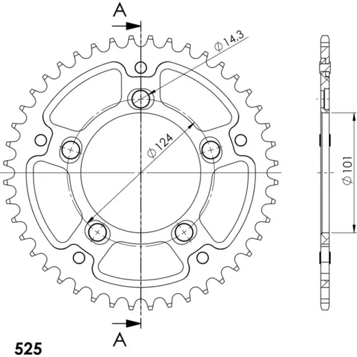 Stealth-Rear Sprocket / Chain Wheel Supersprox 525/44t black 71400K44