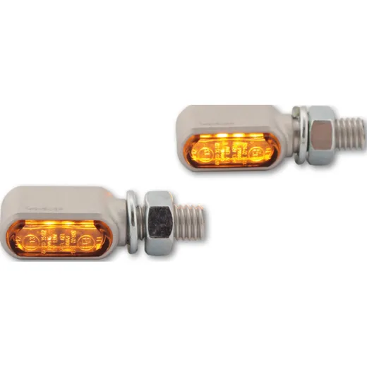 HIGHSIDER CNC LED indicators LITTLE BRONX, silver, tinted glass, E-approved, pair