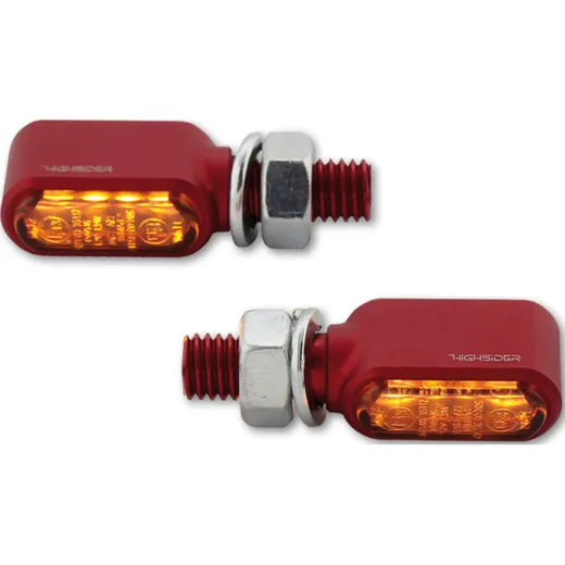 HIGHSIDER CNC LED indicators LITTLE BRONX, red, tinted glass, E-approved, pair