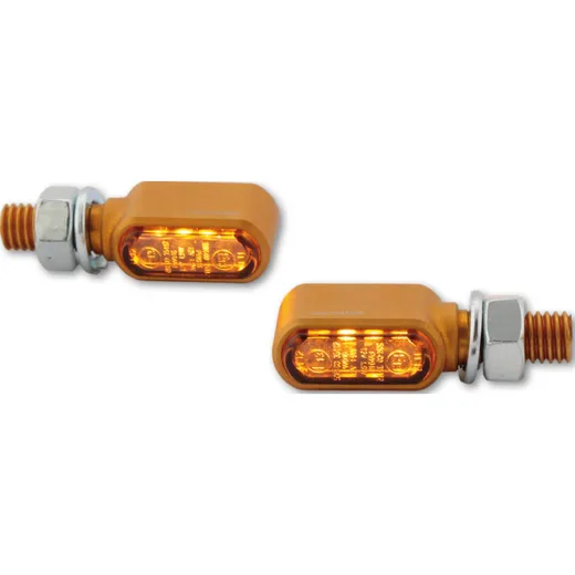 HIGHSIDER CNC LED indicators LITTLE BRONX, gold, tinted glass, E-approved, pair