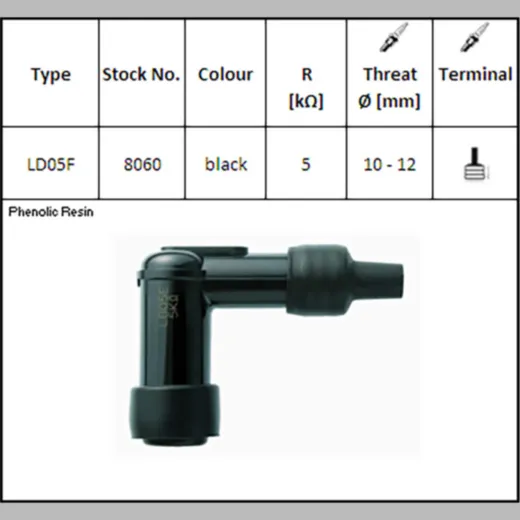 NGK Plug connector LD-05 F, for 12 mm candle, 90?