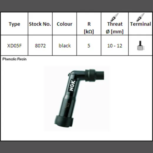 NGK Plug connector XD-05 F, for 12 mm candle, 102?