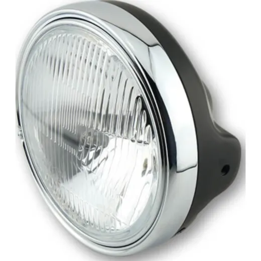 Lampe Licht SHIN YO LTD-Scheinwerfer, 7 Zoll, H4-Einsatz mit geprägtem Glas, schwarz glänzend