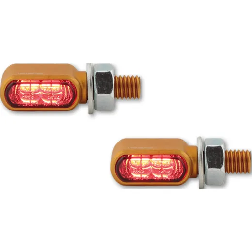 Lampe HIGHSIDER CNC LED Rück-, Bremslicht, Blinker LITTLE BRONX, gold, getönt, E-geprüft, Paar