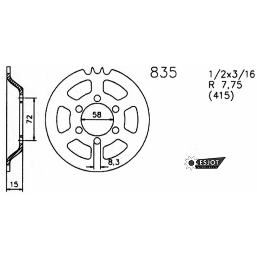 Sprocket Esjot steel black 38 teeth 415 for Zündapp Super Co_1