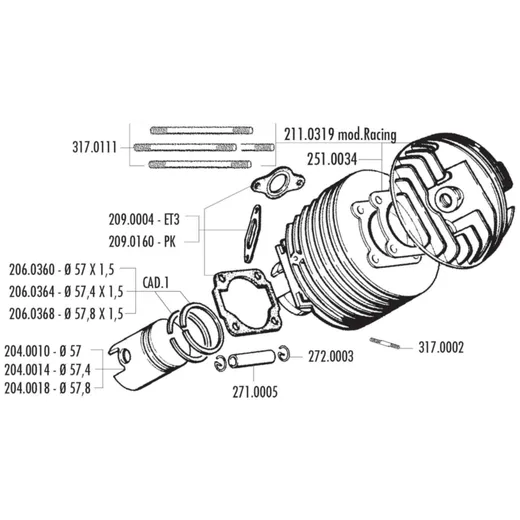 Zylinderkit Polini Grauguss Racing 130ccm 57mm für Vespa 125_1