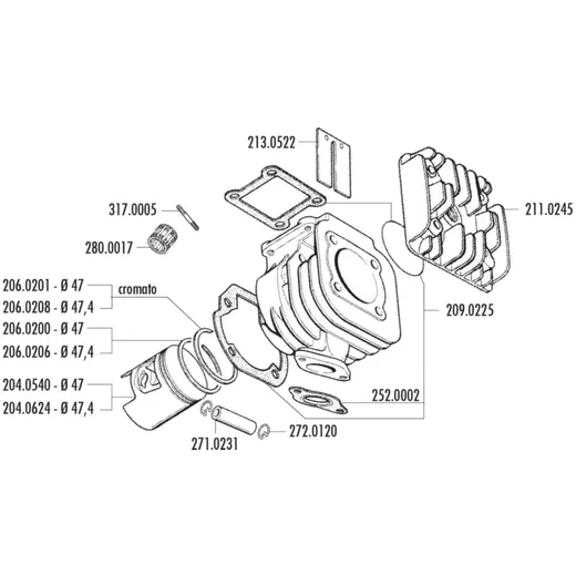 cylinder kit Polini cast iron racing 70cc standing for Minar_1