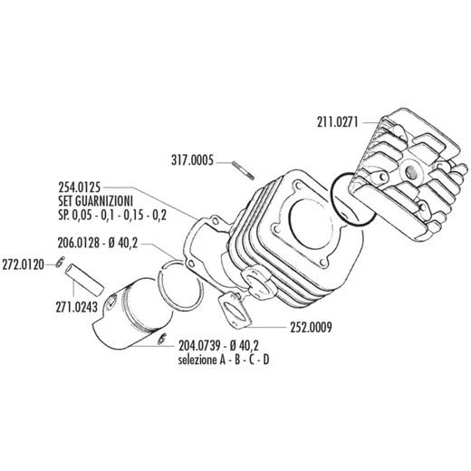 piston kit 50cc Polini Evolution 40.2mm, 10mm piston pin (D)_1