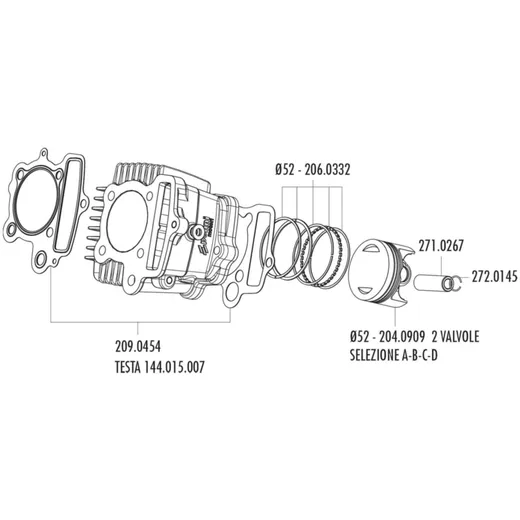 Kolben Satz Polini 87ccm 52mm (B) für Honda XR 50, Polini XP4T 50 204.0909/B
