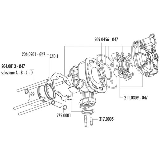 piston kit Polini 70cc 47mm (D) for Peugeot horizontal LC 20_1