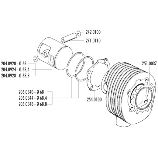 Kolbenring Polini 68mm für Vespa 200 PE, PX 206.0340