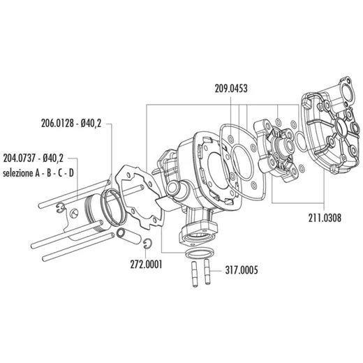 cylinder gasket set Polini Evolution 50cc for Peugeot horizontal LC 209.0453