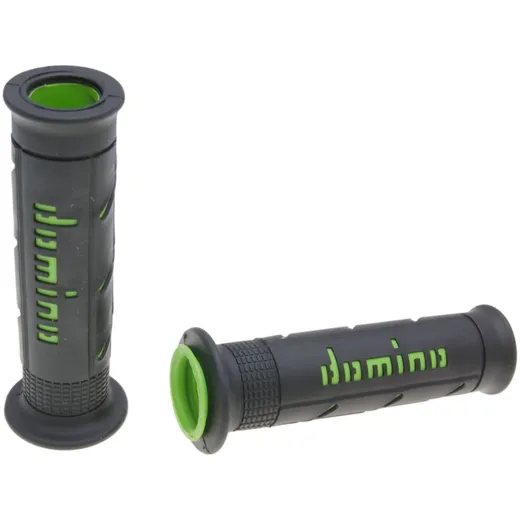 handlebar grip set Domino A250 on-road black / green open end grips 37059