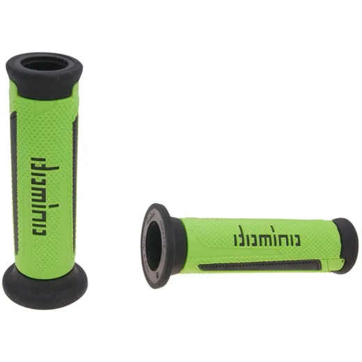 handlebar grip set Domino A350 on-road green / black open end grips 37155