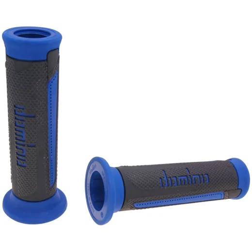 handlebar grip set Domino A350 on-road anthracite grey / blue open end grips 37162