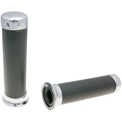 handlebar rubber grip set Domino 2470 on-road w/ chromium-plated end cap 37185