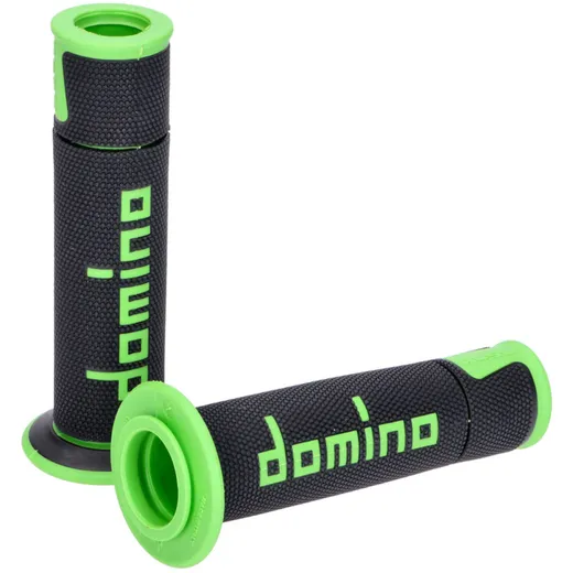 handlebar grip set Domino A450 on-road racing black / green open end grips 39776
